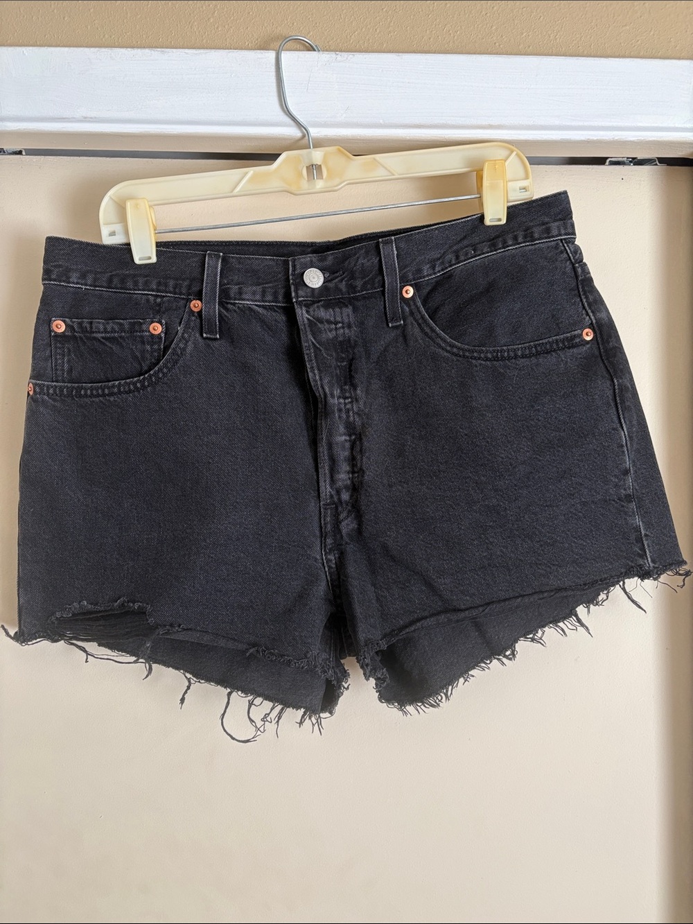 Women's Black Frayed Hem Jean Shorts